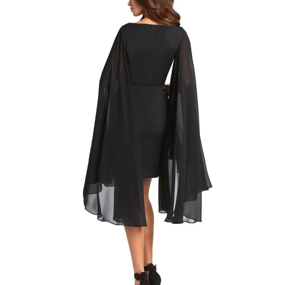 NWT Ieena Mac Duggal Blush Cape Sleeve V-Neck Fitted Dress, size 2 - Picture 3 of 10